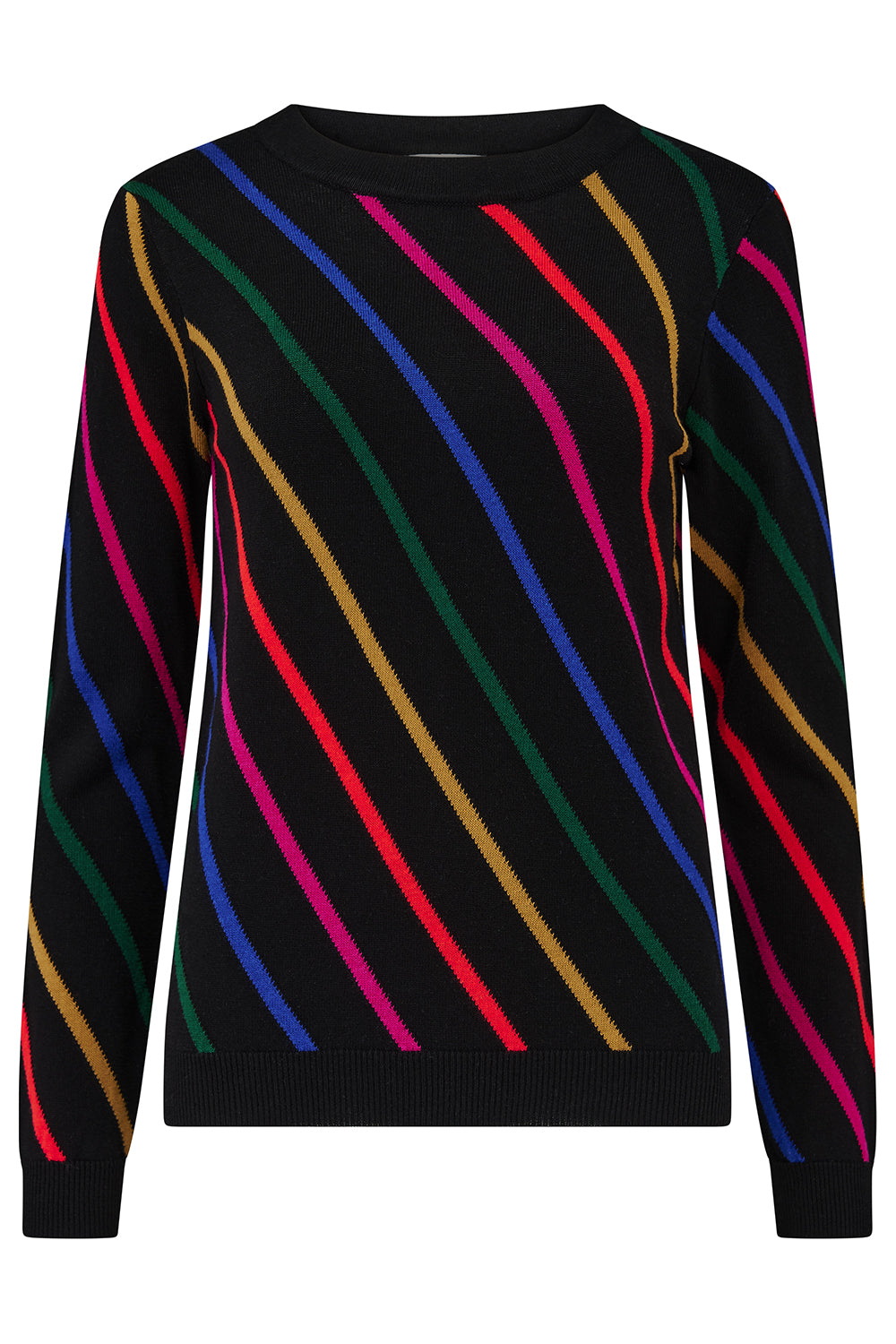 Rowena Jumper - Black, Rainbow Sliding Stripes
