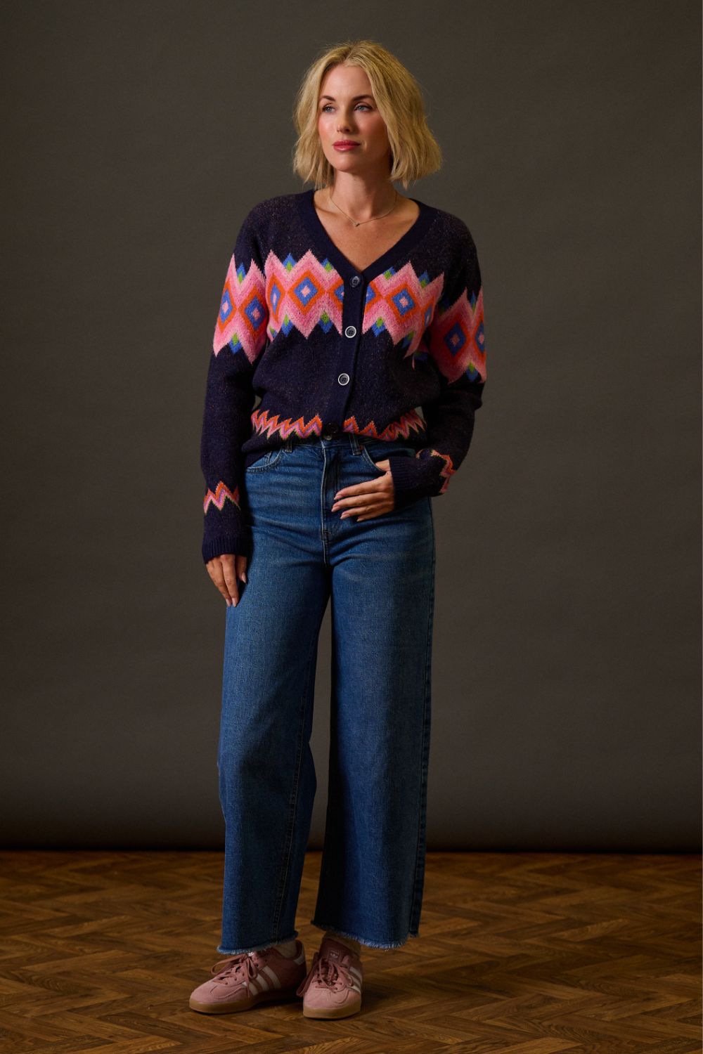Izzy Cardigan - Navy, Diamond Fairisle