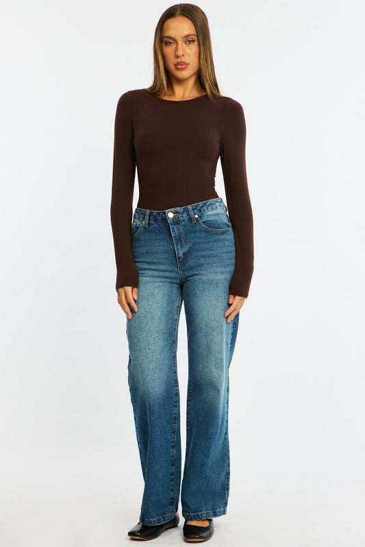 Denim Wide Leg Jeans Mid Rise