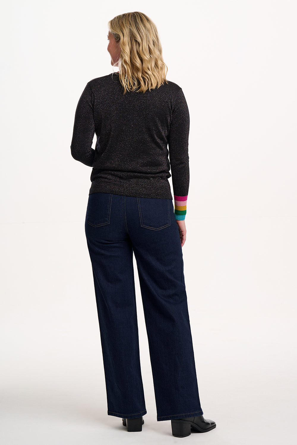 Marcella V-Neck Jumper - Black, Sparkle Cuffs