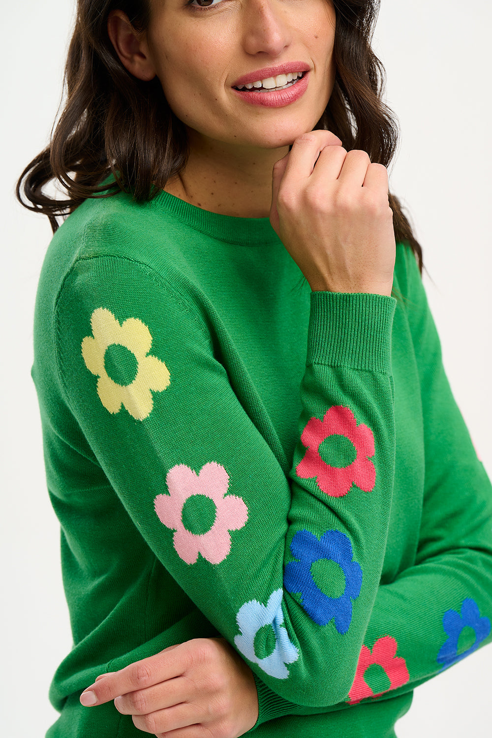 Rita Jumper - Green, Flower Sleeves