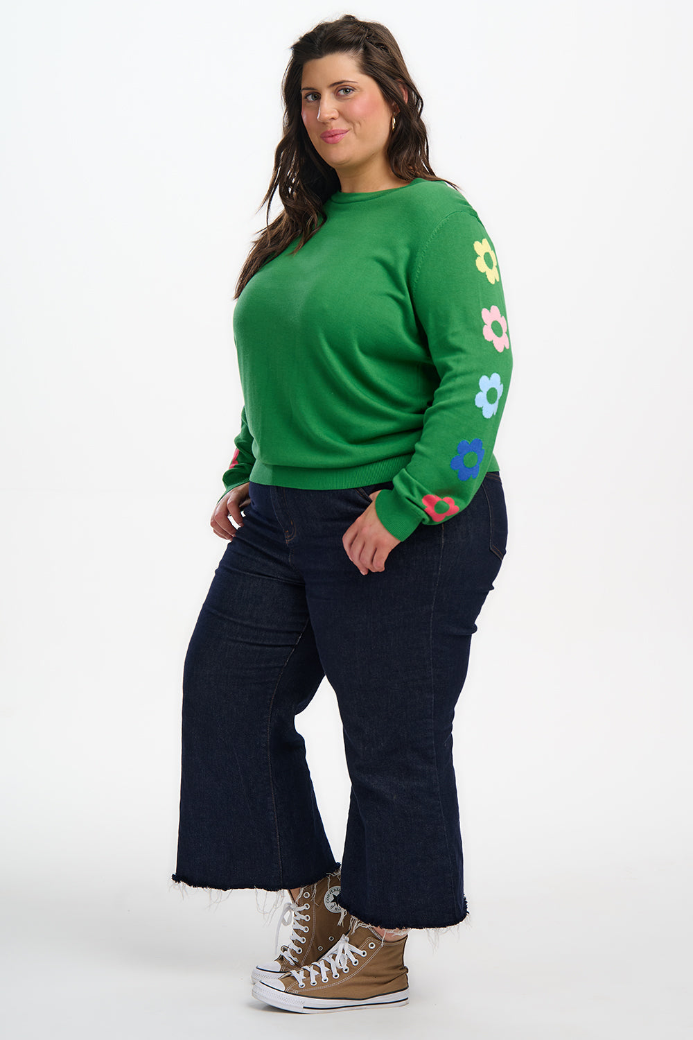 Rita Jumper - Green, Flower Sleeves