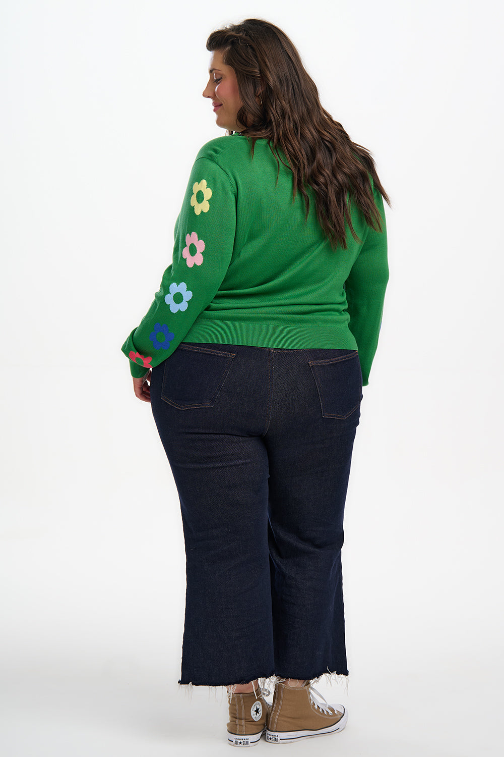 Rita Jumper - Green, Flower Sleeves