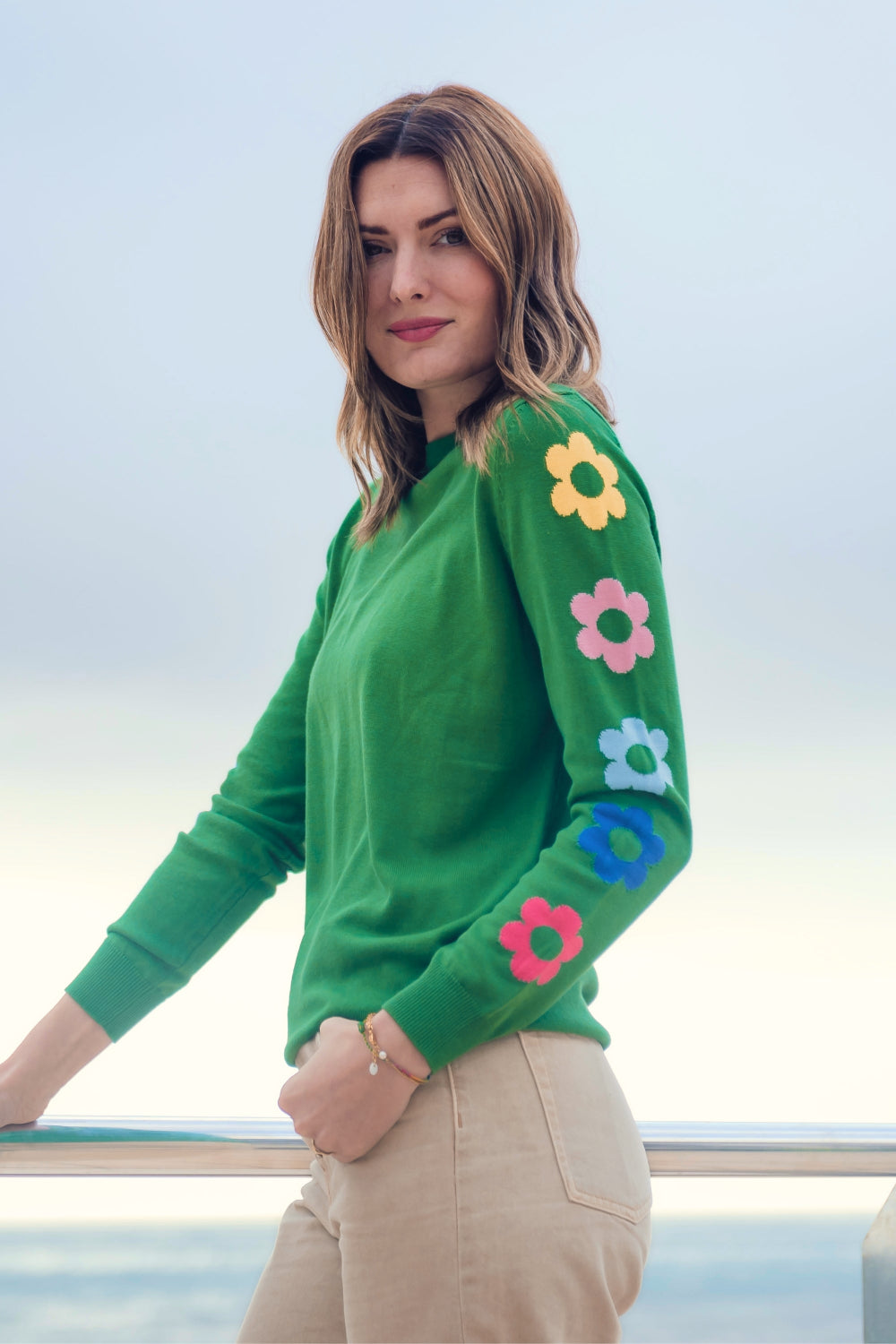 Rita Jumper - Green, Flower Sleeves