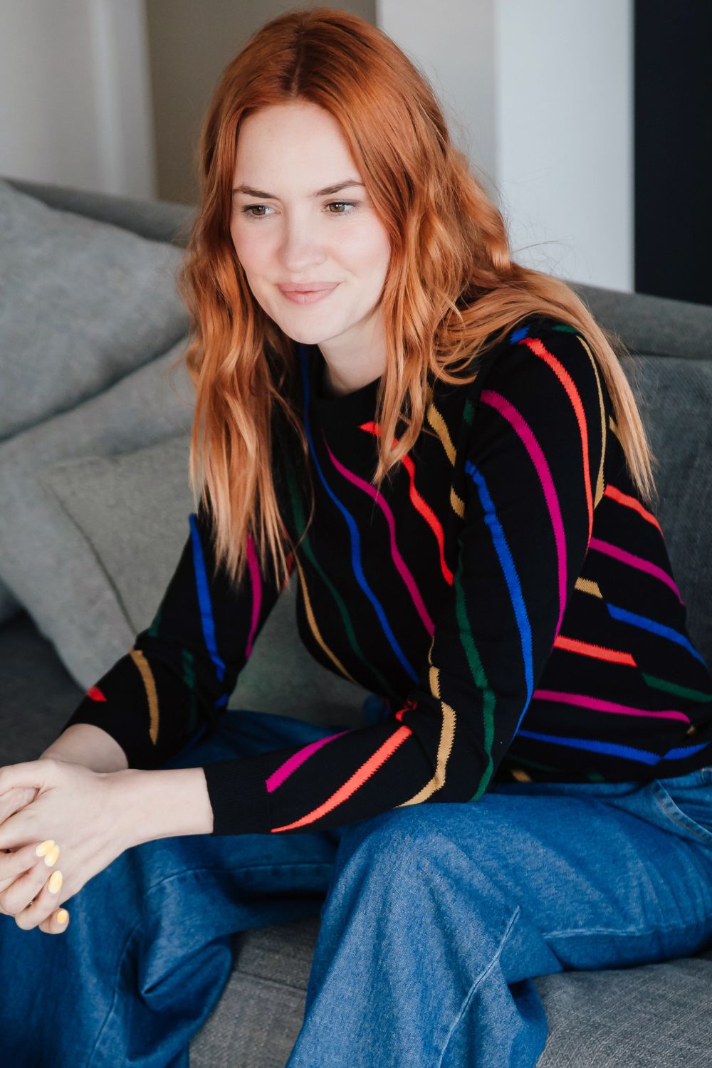 Rowena Jumper - Black, Rainbow Sliding Stripes