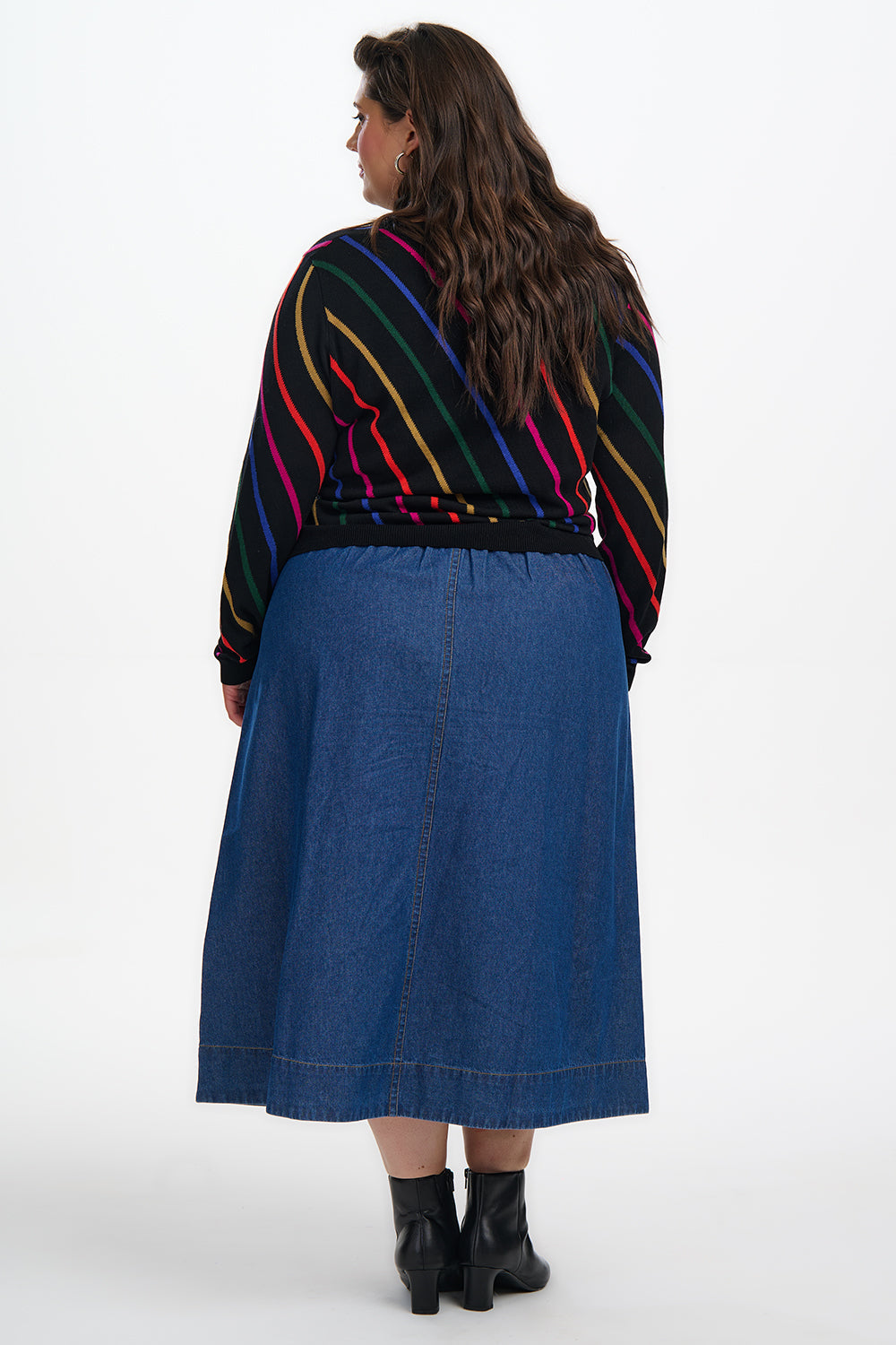 Rowena Jumper - Black, Rainbow Sliding Stripes