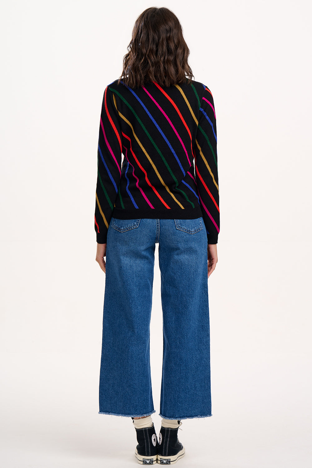 Rowena Jumper - Black, Rainbow Sliding Stripes