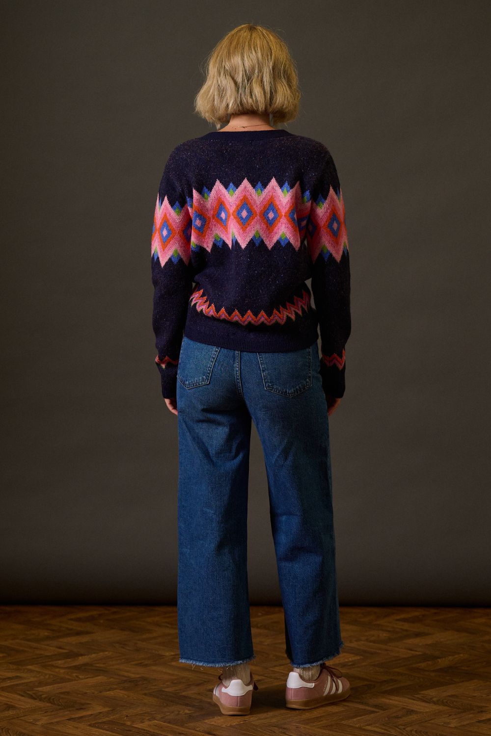 Izzy Cardigan - Navy, Diamond Fairisle