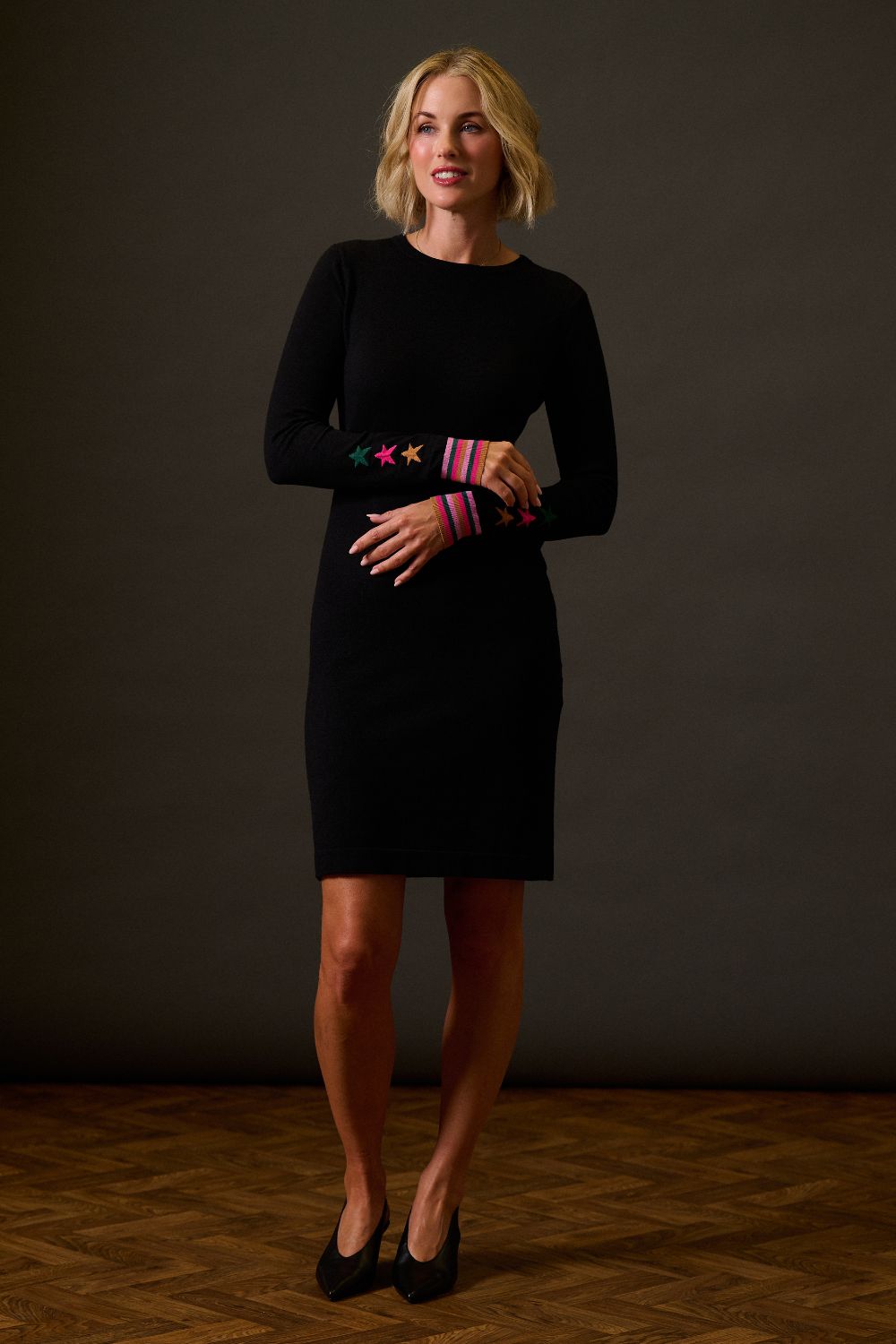 Malia Knit Dress - Black, Star Cuffs