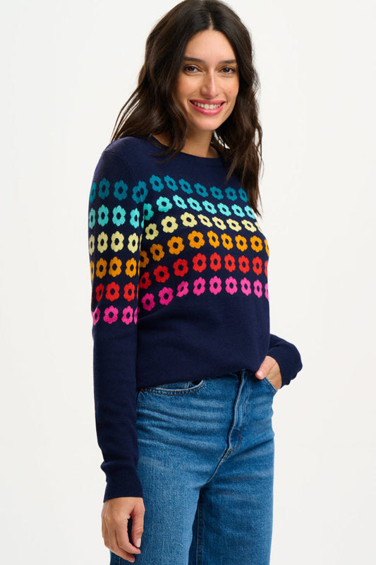 Rita Jumper - Navy, Rainbow Flowers