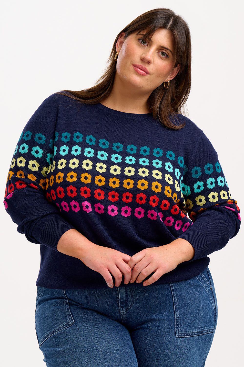 Rita Jumper - Navy, Rainbow Flowers