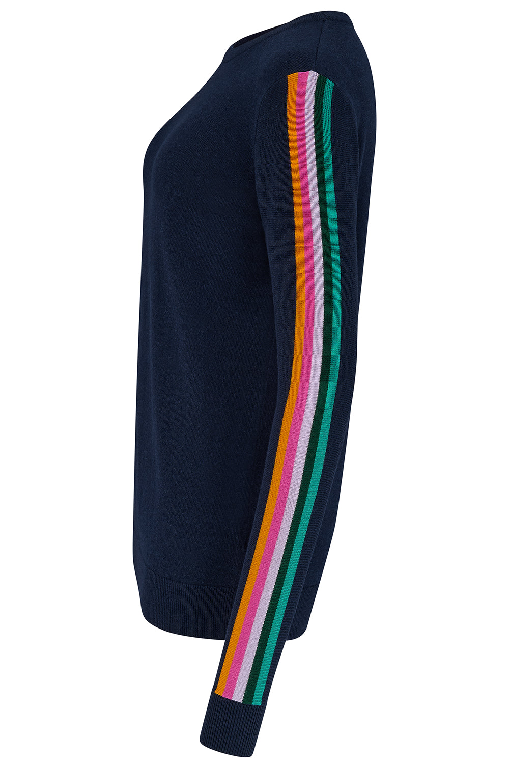 Rita Jumper - Navy, Rainbow Sports Stripe
