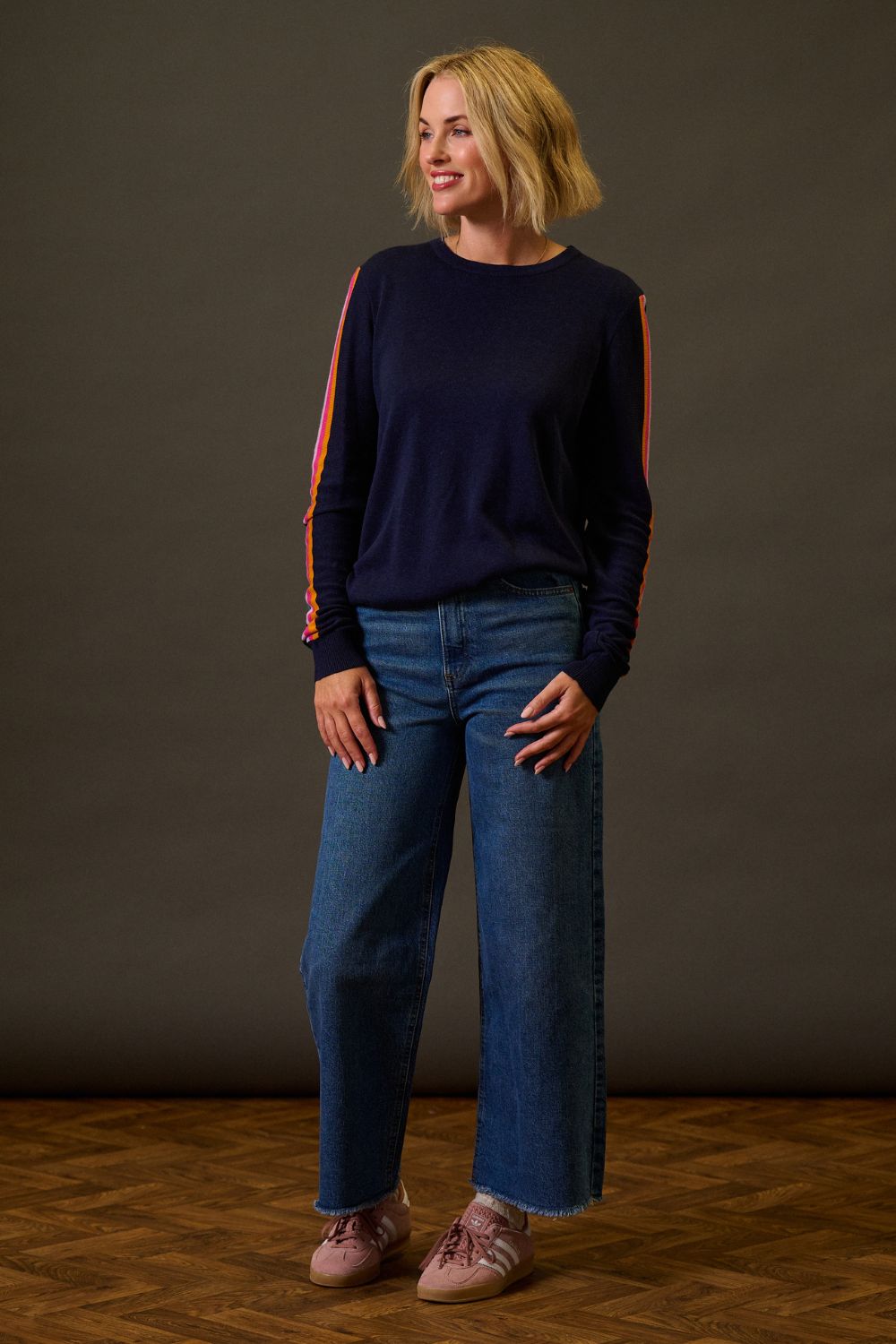 Rita Jumper - Navy, Rainbow Sports Stripe
