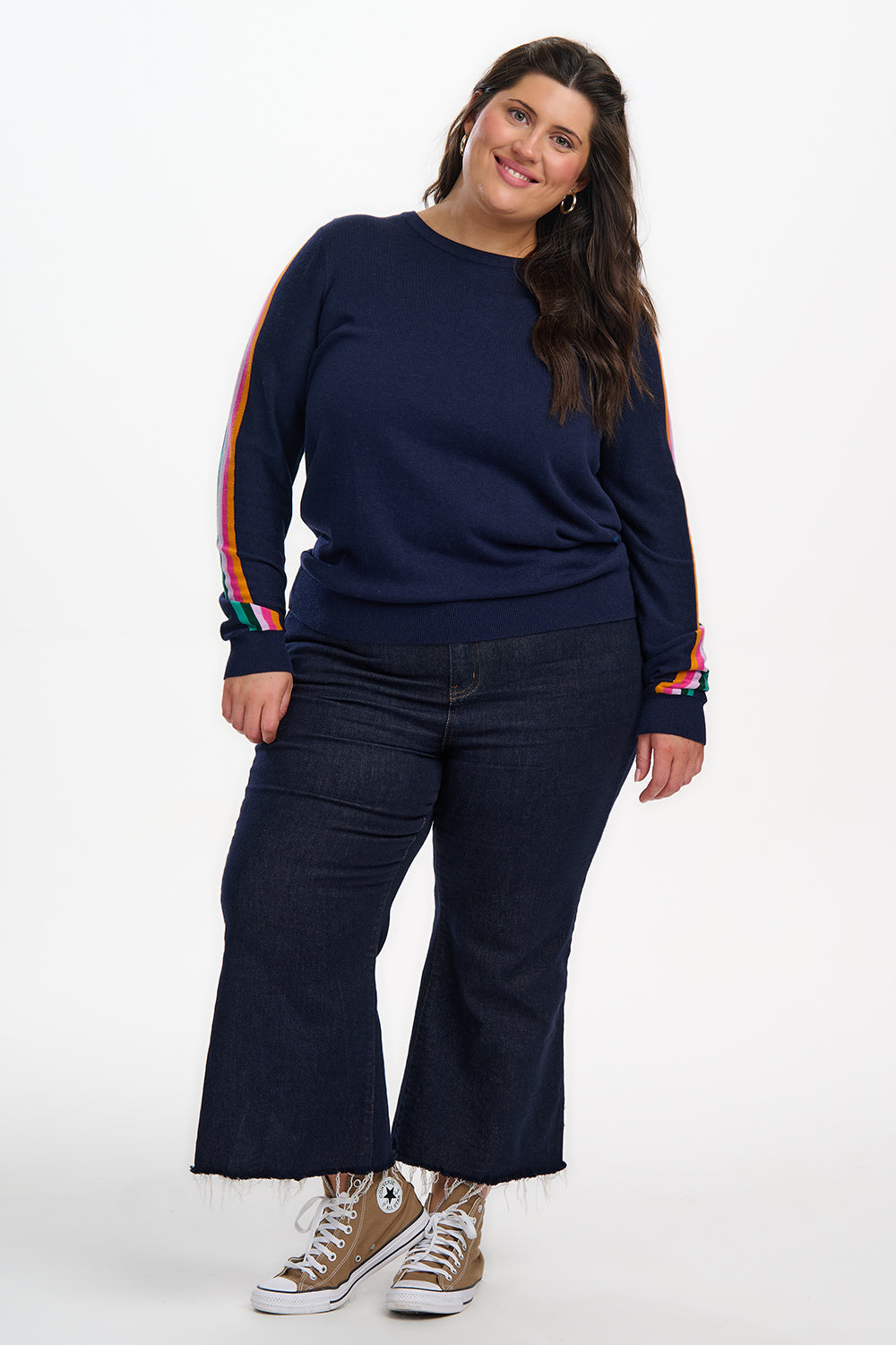Rita Jumper - Navy, Rainbow Sports Stripe