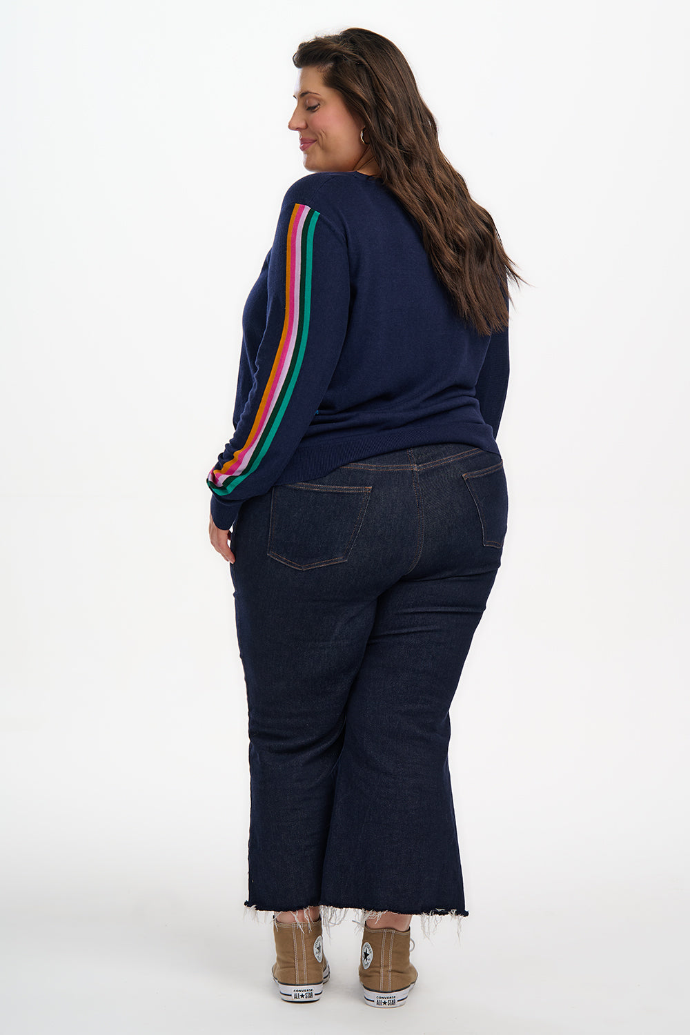 Rita Jumper - Navy, Rainbow Sports Stripe