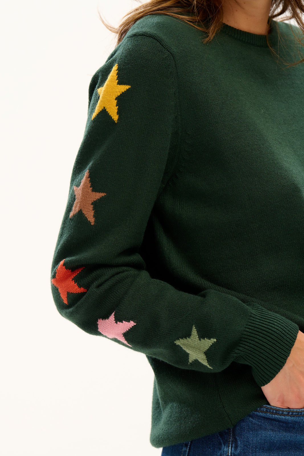 Stacey Jumper - Green, Autumnal Star Sleeves