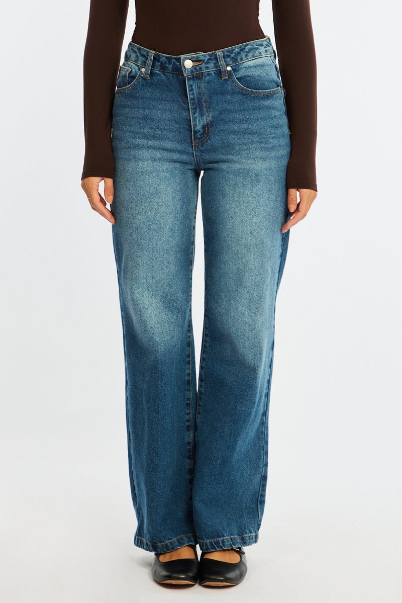 Denim Wide Leg Jeans Mid Rise