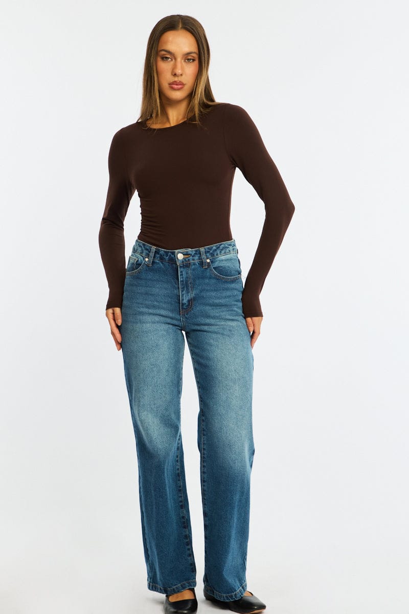 Denim Wide Leg Jeans Mid Rise
