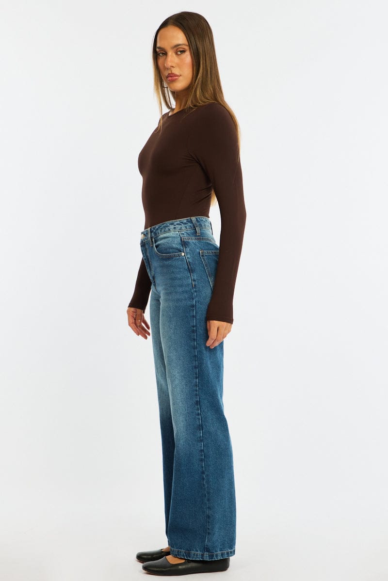 Denim Wide Leg Jeans Mid Rise